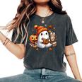 Halloween Ghost Reading Book Pumpkin Coffee Late Women's Oversized Comfort T-Shirt Pepper