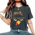 Leopard Print Thanksgiving Turkey Face Glasses Girls Women's Oversized Comfort T-Shirt Pepper