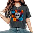 Tête De Mort Mexicaine Dia De Muertos Jour Des Morts Floral T-shirt oversize confortable pour femme Pepper