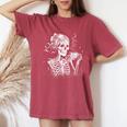 Skeleton Messy Bun Coffee Halloween Coffee Lover Mom Women's Oversized Comfort T-Shirt Blue Jean