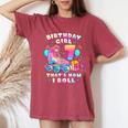 7Th Birthday Girl 7 Years Roller Skates Number 7 Women's Oversized Comfort T-Shirt Crimson