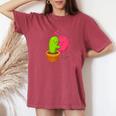 Carino Cartoon Cactus E Palloncino Abbraccio Amore T-shirt comoda oversize da donna Crimson