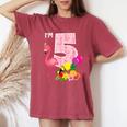 Flamingo Birthday I'm 5 Tropical Flamingo Theme 5Th Birthday T-shirt comoda oversize da donna Crimson