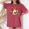 Halloween Ghost Reading Book Pumpkin Coffee Late Women's Oversized Comfort T-Shirt Crimson