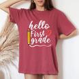 Hello First Grade Teacher 1St Grade Back To School Women's Oversized Comfort T-Shirt Crimson