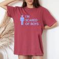 I'm Scared Of Boys X Only Love Date Fan Hot Girl Icona T-shirt comoda oversize da donna Crimson