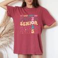 My Last First Day Senior 2025 Back To School Class Groovy Women's Oversized Comfort T-Shirt Crimson