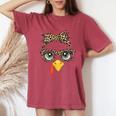Leopard Print Thanksgiving Turkey Face Glasses Girls Women's Oversized Comfort T-Shirt Crimson