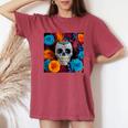 Tête De Mort Mexicaine Dia De Muertos Jour Des Morts Floral T-shirt oversize confortable pour femme Crimson