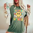 1St Grade Vibes Smile Face Back To School Girls First Grade Women's Oversized Comfort T-Shirt Moss