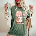 Anime Ragazza Con Gatto Kawaii Manga Per Ragazze Gattino Anime T-shirt comoda oversize da donna Moss
