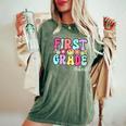 First Day Of 1St Grade Girls Teacher First Grade Vibes Women's Oversized Comfort T-Shirt Moss