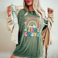 Groovy Rainbow Hello First Grade First Day Teacher Kid Women's Oversized Comfort T-Shirt Moss