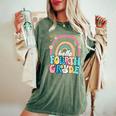 Groovy Rainbow Hello Fourth Grade First Day Teacher Kid Women's Oversized Comfort T-Shirt Moss