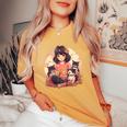 Anime Ragazza Kawaii Gatti Manga Otaku T-shirt comoda oversize da donna Mustard