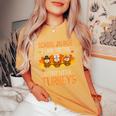 Care For Cutest Turkeys School Nurse Thanksgiving Scrub Tops Women's Oversized Comfort T-Shirt Mustard