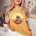 Fresco Estateacanze Uomini Donne Tramonto Spiaggia Palma T-shirt comoda oversize da donna Mustard
