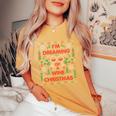 Wine Drinking Wine Lover Ugly Christmas Sweater Party Women's Oversized Comfort T-Shirt Mustard