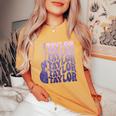 Girl Retro Taylor First Name Personalized Groovy 80'S Purple Women's Oversized Comfort T-Shirt Mustard