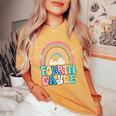 Groovy Rainbow Hello Fourth Grade First Day Teacher Kid Women's Oversized Comfort T-Shirt Mustard