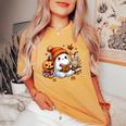 Halloween Ghost Reading Book Pumpkin Coffee Late Women's Oversized Comfort T-Shirt Mustard