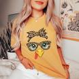 Leopard Print Thanksgiving Turkey Face Glasses Girls Women's Oversized Comfort T-Shirt Mustard