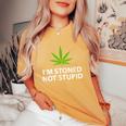 Marijuana Plant Leaf Pro Weed Stoned Non Stupido T-shirt comoda oversize da donna Mustard