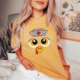 Thanksgiving Scrub Tops Turkey Face Nurse Holiday Women's Oversized Comfort T-Shirt Mustard