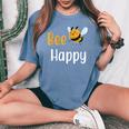Apicoltore Bee Happy Honeycomb Beekeeping T-shirt comoda oversize da donna Blue Jean
