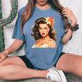 Bella Ragazza Hawaiana Pin-Up Acquerello T-shirt comoda oversize da donna Blue Jean