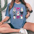 Cute Ghost Coquette Aesthetic Pink Bows Spooky Season Girl Women's Oversized Comfort T-Shirt Blue Jean