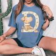 D Iniziale Monogramma Alfabeto Lettera Animale Bambino Boho Cucciolo Cane T-shirt comoda oversize da donna Blue Jean