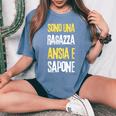 Divertenti Con Frasi Ironiche E Sarcastiche Ansia E Sapone T-shirt comoda oversize da donna Blue Jean