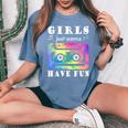 80S 90S Girls Just Wanna Have Fun Cassette Vintage Women's Oversized Comfort T-Shirt Blue Jean