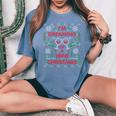 Wine Drinking Wine Lover Ugly Christmas Sweater Party Women's Oversized Comfort T-Shirt Blue Jean