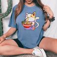 Kawaii Ramen Neko Uomini Donne Bambini Noodle Anime Giapponese T-shirt comoda oversize da donna Blue Jean