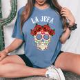 La Jefa Sugar Skullêtements Mexicain Dia De Los Muertos Dead T-shirt oversize confortable pour femme Blue Jean