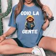 Odio La Gente Gatto Caffè Divertente Sarcastico Ironico T-shirt comoda oversize da donna Blue Jean