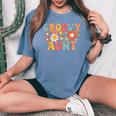 Retro Groovy Aunt 1St Birthday Auntie Matching Family Hippie Women's Oversized Comfort T-Shirt Blue Jean