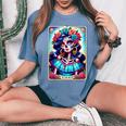Tarot Card Dia De Los Muertos Woman Catrina Day Of The Dead Women's Oversized Comfort T-Shirt Blue Jean