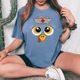 Thanksgiving Scrub Tops Turkey Face Nurse Holiday Women's Oversized Comfort T-Shirt Blue Jean