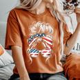 American Messy Bun Girl 4Th Of July Messy Bun Usa Flag Women's Oversized Comfort T-Shirt Crimson
