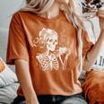 Skeleton Messy Bun Coffee Halloween Coffee Lover Mom Women's Oversized Comfort T-Shirt Crimson