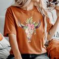 Cow Head Skull Buffalo Bull Floral Animal Lovers T-shirt comoda oversize da donna Yam