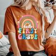 Groovy Rainbow Hello First Grade First Day Teacher Kid Women's Oversized Comfort T-Shirt Yam