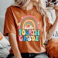 Groovy Rainbow Hello Fourth Grade First Day Teacher Kid Women's Oversized Comfort T-Shirt Yam