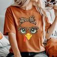 Leopard Print Thanksgiving Turkey Face Glasses Girls Women's Oversized Comfort T-Shirt Yam
