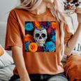 Tête De Mort Mexicaine Dia De Muertos Jour Des Morts Floral T-shirt oversize confortable pour femme Yam