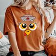 Thanksgiving Scrub Tops Turkey Face Nurse Holiday Women's Oversized Comfort T-Shirt Yam