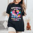 7Th Birthday Girl 7 Years Roller Skates Number 7 Women's Oversized Comfort T-Shirt Black